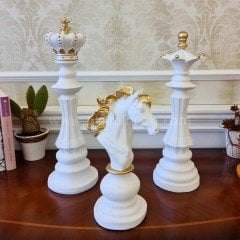 Üçlü Satranç Heykel Takımı Beyaz