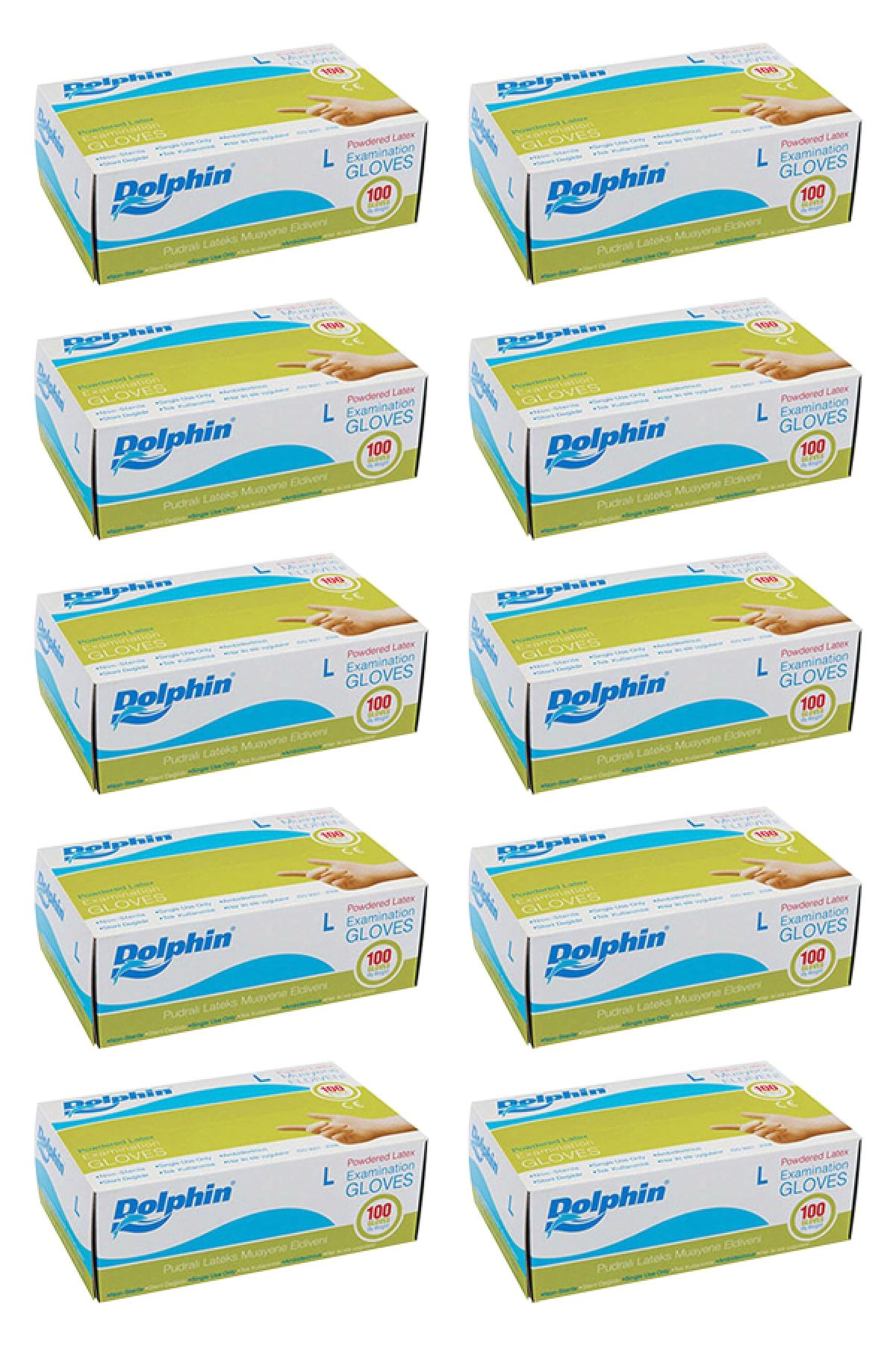 Dolphin Lateks Pudralı Büyük Boy (L) 100'lü Muayene Eldiveni