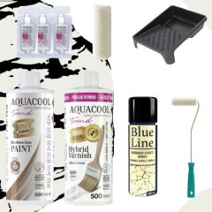 Aquacool 500 ml Mermer Efekt Tezgah Boyama Seti Akrilik Boya Katalizör Kadife Rulo Boyacı Tavası