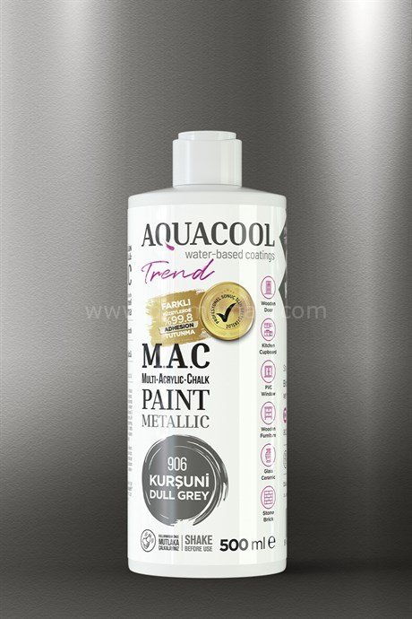 Trend M.A.C Su Bazlı Akrilik Vernikli Lake Metalik906 Kurşuni Boya 120 ml