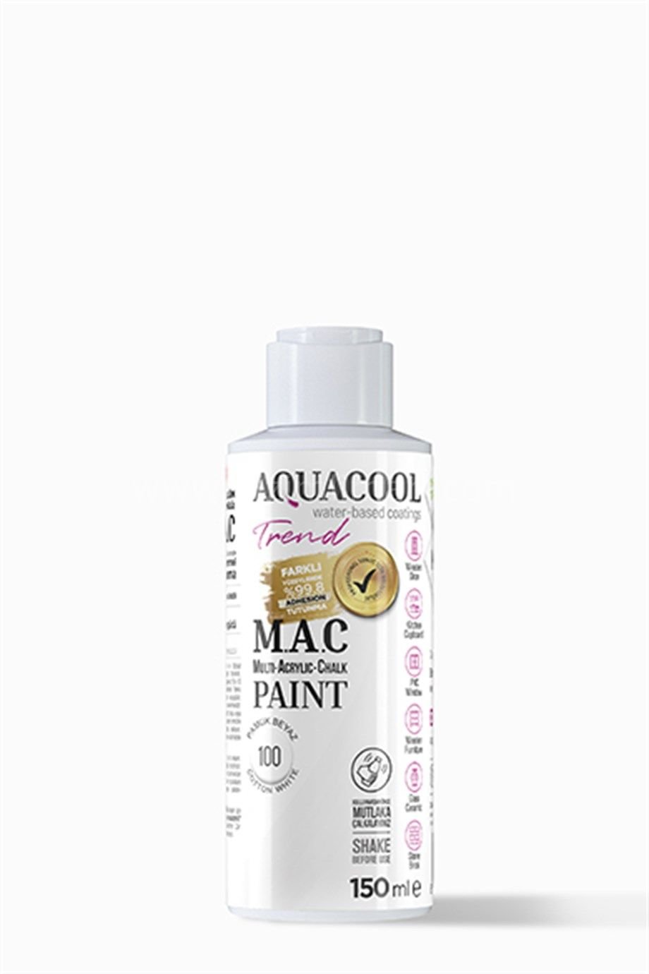 Aquacool Trend M.A.C Su Bazlı Pamuk Beyaz 100 Lake Boya 150 ML